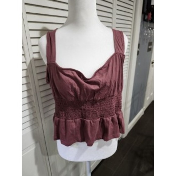 Express Women's Tank Top Ruched Smocked Sleeveless Mauve Blouse NWT Size L - Picture 1 of 5